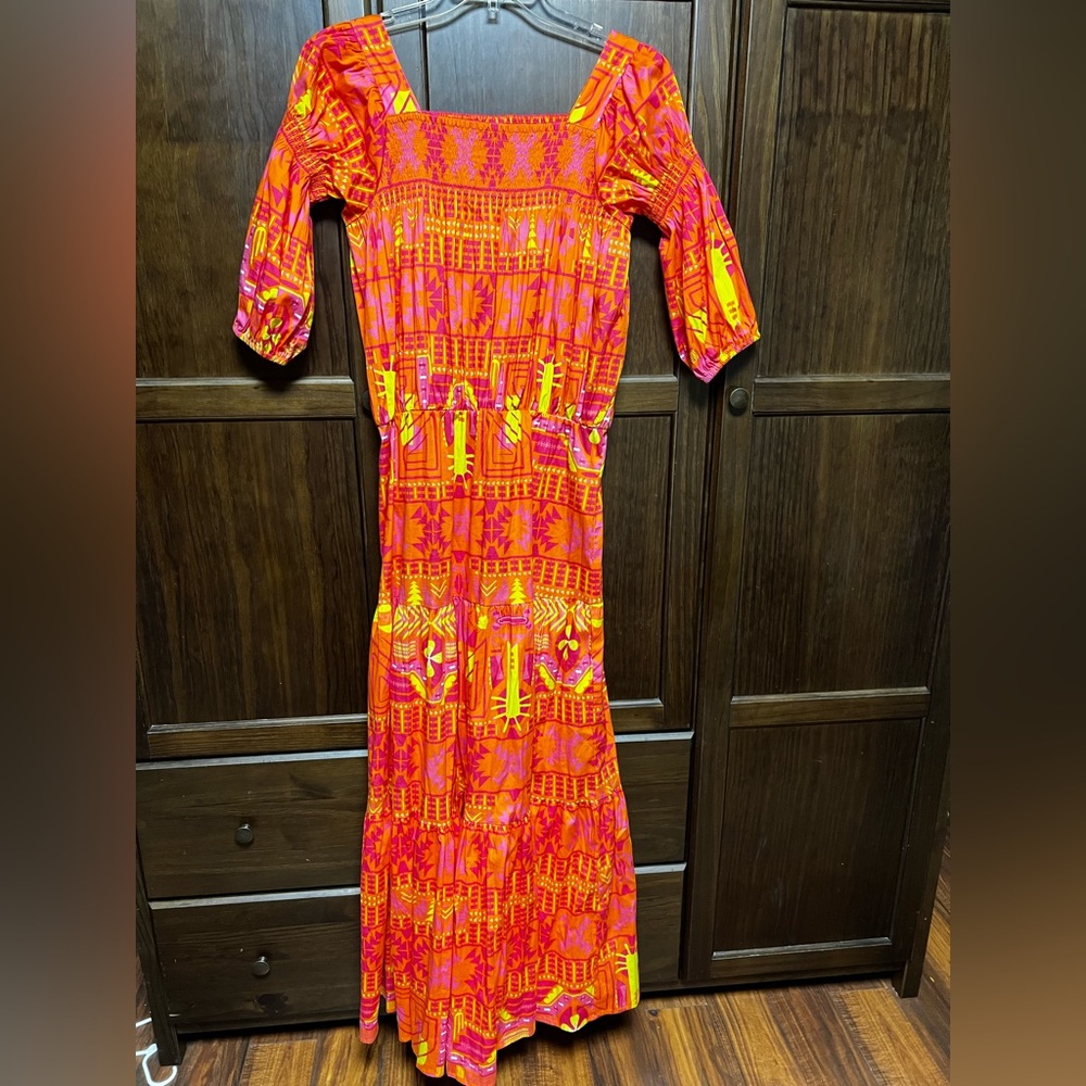 Sheridan French size L orange pink maxi dress